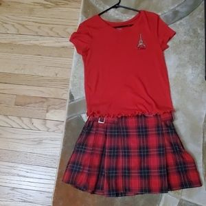 Girls Red/Black Skorts & Shirt Set Sz 18/20